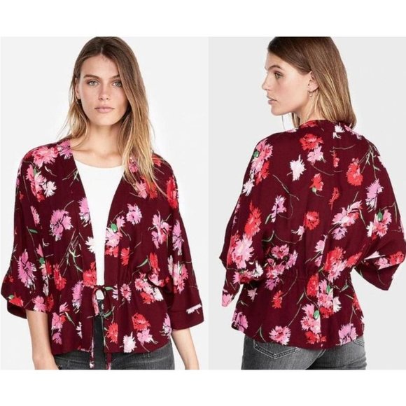 Express Tops - Express Floral Cinched Waist Kimono Top XS